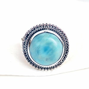 Blue Larimar Ring, 925 Sterling Silver Ring, Designer Bezel Ring, Simple Band Ring, Round Larimar Gemstone Ring, Statement Ring, Sale