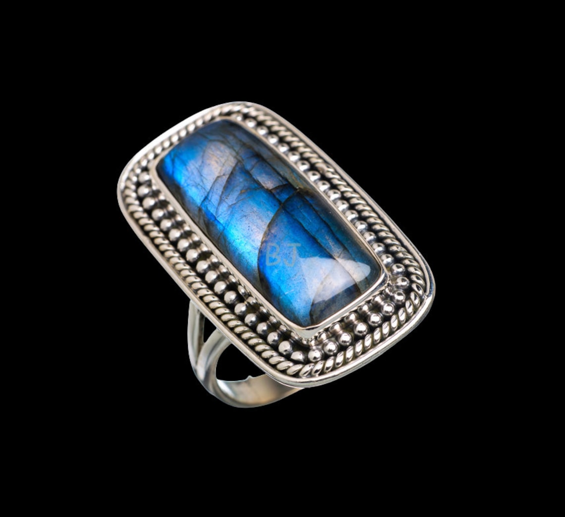 Handmade Labradorite Ring 925 Sterling Silver Rectangle - Etsy