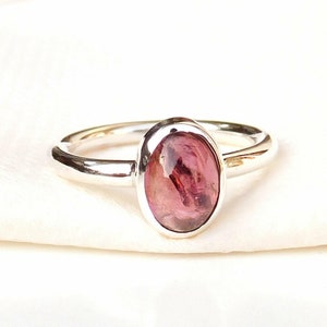 Garnet Silver Ring, Garnet Cabochon, Love Ring, Promise Ring, Pink Stone Ring, Statement Ring, Wife Gift, Anniversary Ring, Boho, Red Stone