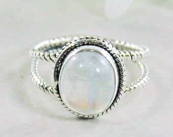 Moonstone Ring, Handmade Ring, Natural Moonstone Ring, 925 Sterling Silver, Bezel Set, Twisted Band, Gift For Her, Wedding Ring