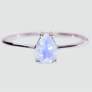 Rainbow Moonstone Ring, 925 Sterling Silver, Pear Shape Ring, White Color Stone, Faceted Gemstone, Can Be Personalized, Made For Her, Sale