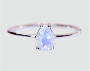 Rainbow Moonstone Ring, 925 Sterling Silver, Pear Shape Ring, White Color Stone, Faceted Gemstone, Can Be Personalized, Made For Her, Sale