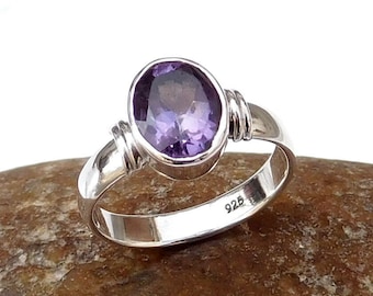 Purple Amethyst Ring, 925 Sterling Silver Ring, Oval Amethyst Gemstone Ring, Natural Gemstone, Statement Ring, Sale