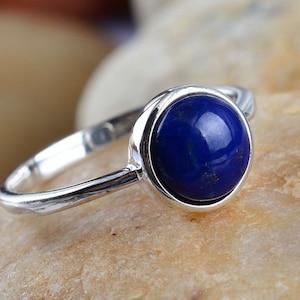 Handmade Lapis Lazuli , Purple Gemstone Jewelry, Round shape Ring, Dainty Ring, Gift For Sis, Simple Bezel Set, Light Ring, Cheap Ring