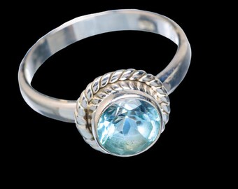 Blue Topaz Ring, 925 Sterling Silver Ring, Simple Band Ring, Round Blue Topaz Gemstone Ring, Statement Ring, Gift For Mom, Sale, Bezel Set