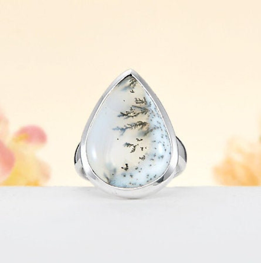 White Dendritic Opal White Gemstone Oval Shape Ring Single - Etsy