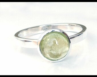 Handmade Sterling Silver Prehnite Ring: Round Green Gemstone