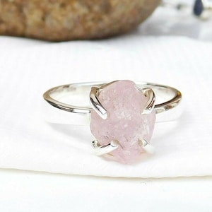 Rose Quartz Ring, Raw Rose Quartz, 925 Sterling Silver, Love Ring, Gemstone Ring, Promise Ring, Friendship Ring, Prong Jewelry, Christmas