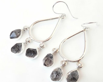 Handmade Herkimer Diamond Earrings: Sterling Silver Dangle Drop