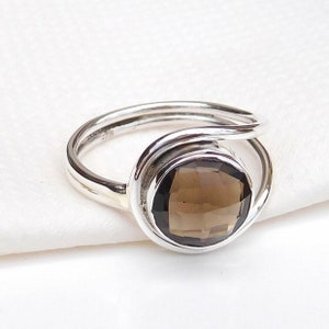 Natural Smoky Quartz Ring, 925 Sterling Silver Ring, Designer Band Ring, Bezel Set, Round Gemstone, Statement Ring, Sale