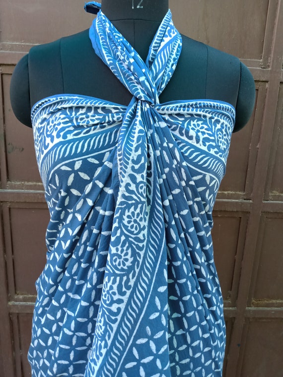 New Indian Women Cotton Long Sarong Stole Scarf Swimwear Hand Block Print Pareo