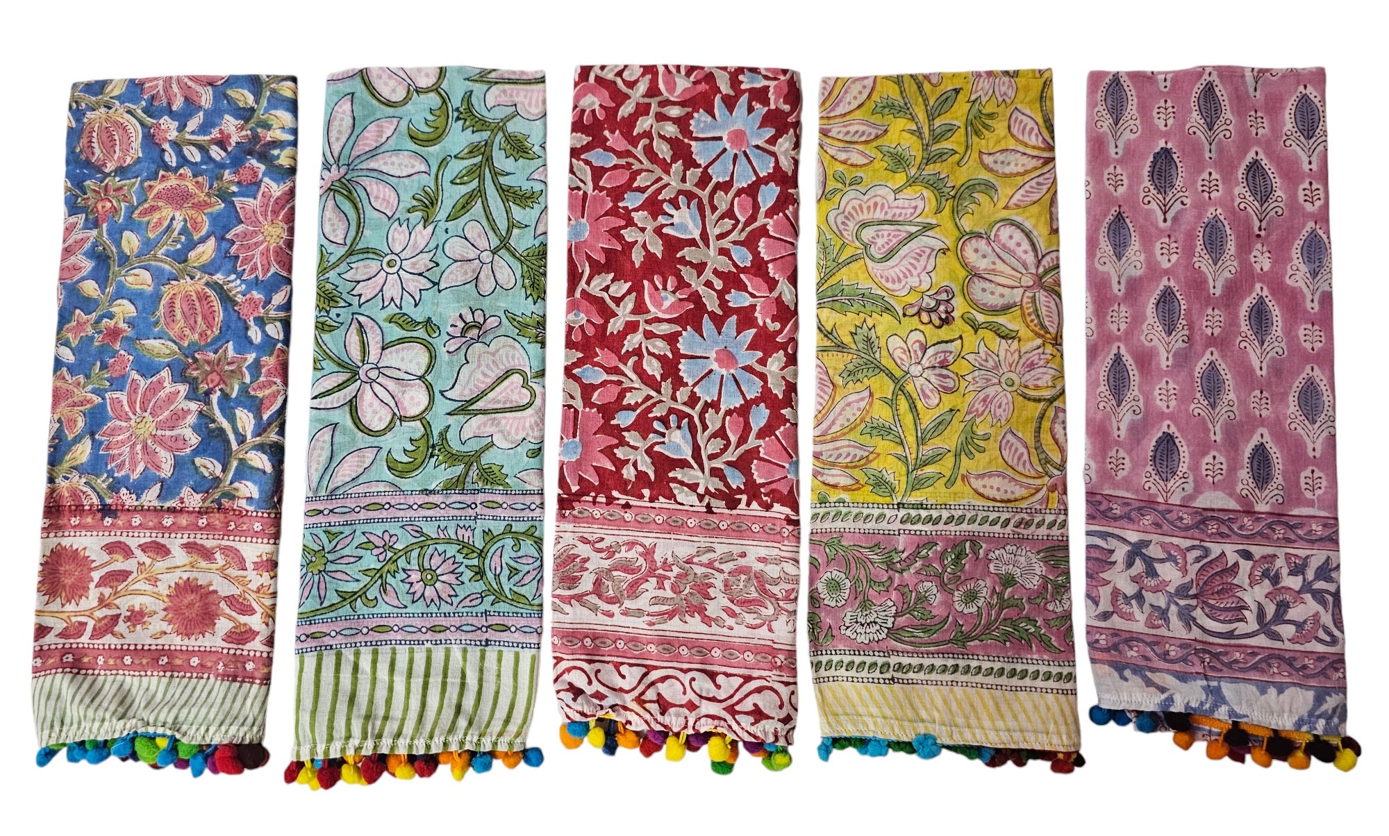 5 Pc Mix Lot Indian hand block print scarves cotton stole size 22x72" multicolor hand made scarf