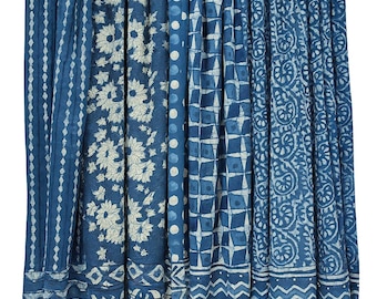 Indigo Blue Cotton Stole Set: Hand Block Print Scarves, 22x72"