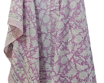 Hand Block Print Cotton Sarong, Indigo Floral Pareo (44x72)