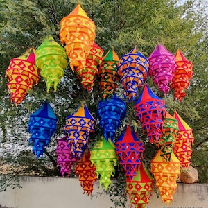 10 Pc Lot Indian Wedding Decor Lanterns Collapsible Lamps Colorful Hippie Bohemian Tent Hangings Garden Chandeliers Cotton Fabric Lampshades