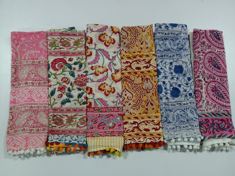 5 Pc Mix Lot Indian hand block print scarves cotton stole size 22x72'blue and multi color 