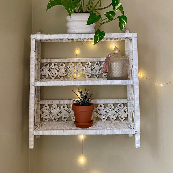 Shabby Chic Two-Tier Rattan Shelf || Multipurpose || 70’s - 80’s