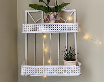 Shabby Chic Two-Tier Rattan Wall Shelf || 60’s - 90’s