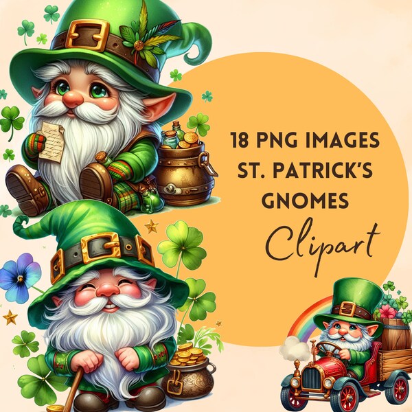 Watercolor St Patrick's Day Gnome PNG Images Bundle - Digital Downloads, transparent background, commercial use, Green, Clipart graphics