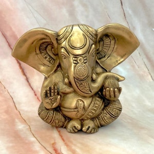 Ganesha Statue, Ganapati, Vinayaka, Polished Brass Figurine, Hinduism Sculpture, Elephant Headed God, Handmade