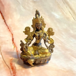 Brass The Green Tara Buddha Statue, Khadiravani, Jetsun Dölma, Bodhisattva, Handmade And Coloured, Classic Style