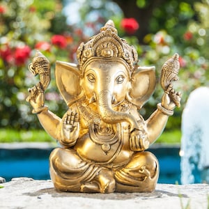 Ganesha Statue, Large – Hinduism Golden Brass Meditation Altar Decor