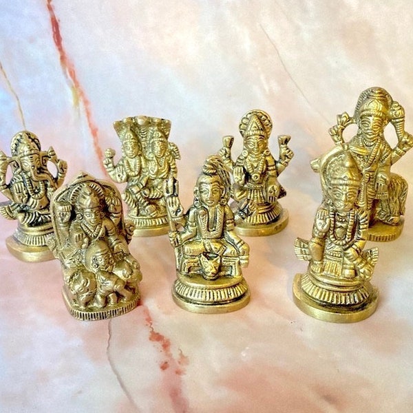 India Hinduism Statues (1x), Small Handmade Brass, Quality Birthday Talisman, Shiva, Hanuman, Ganesha, Vishnu, Laxmi, Shani, Surya