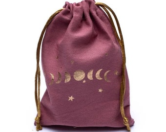 Tarot Bag, Moon Phases, 100% Cotton and Handmade, Mystic Witchy Altar Pouch, for Oracle Cards & Divination Tools (Thin, Light)