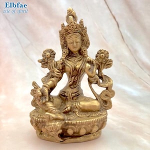Green Tara Statue – Buddhism Golden Brass Meditation Altar Decor