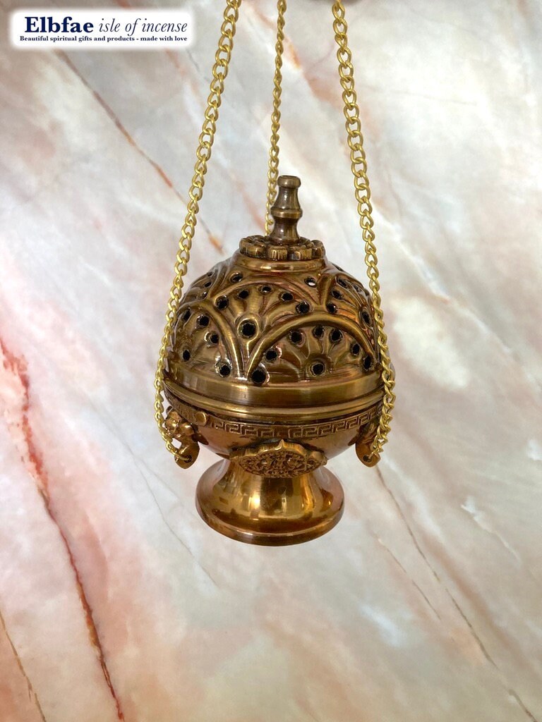 Censer, 6 tall, brass with ornate floral design