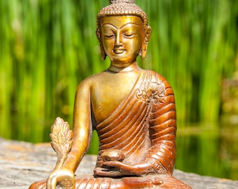 Brass Buddha Statue, Handmade Sculpture, Coloured, Quality Talisman For Devotion, Altar And Travel