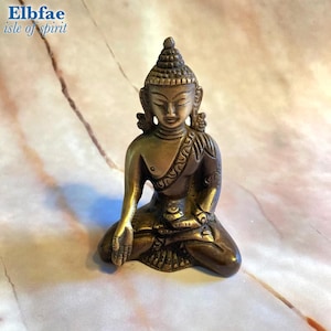 Ratnasambhava Buddha Statue – Dhyani Buddha, Buddhism Brown & Golden Brass Meditation Altar Decor