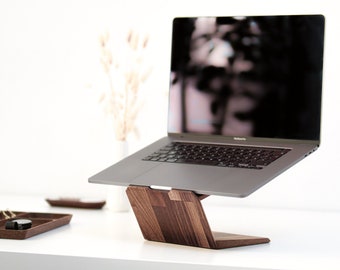 Wooden laptop holder - laptop stand for home office, laptop stand, high notebook holder, sustainable gift, solid wood oak, walnut