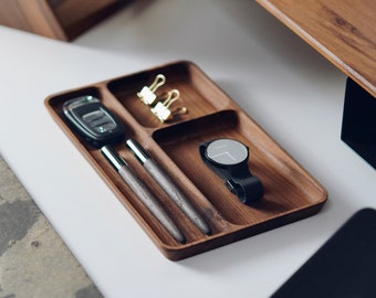 Wooden pen tray - pen organizer for home office, sustainable gift, solid oak and walnut wood