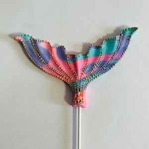 Fondant tricolored Large mermaid tail with hand painted gold details-Vegan