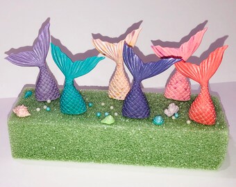 Fondant edible pearl dusted mermaid tails under the sea birthday party
