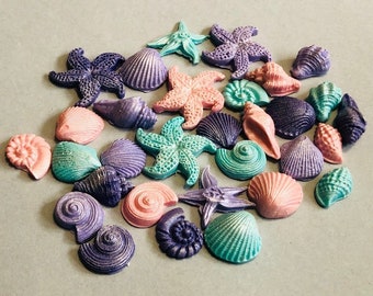 Tiny (0.5-1 inch) fondant edible sea shells under the sea beach theme party for cakes or cupcakes-Vegan