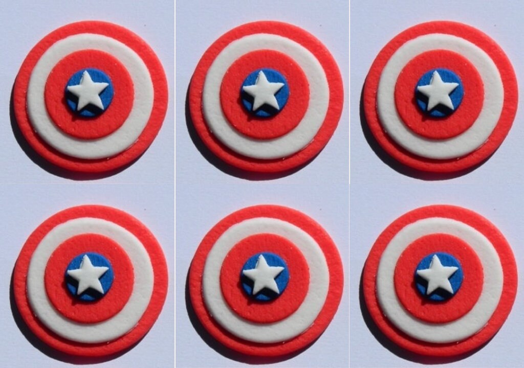 One dozen (12) Captain america edible fondant cupcake toppers