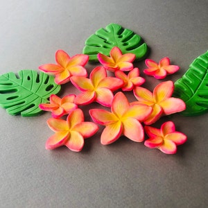 Fondant Shimmery plumeria frangipani hawaiian flowers and leaves perfect to decorate your own cake