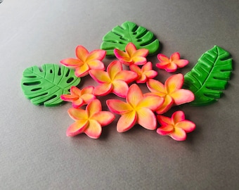 Fondant Gold Shimmery plumeria Hawaiian flowers decorations - Vegan