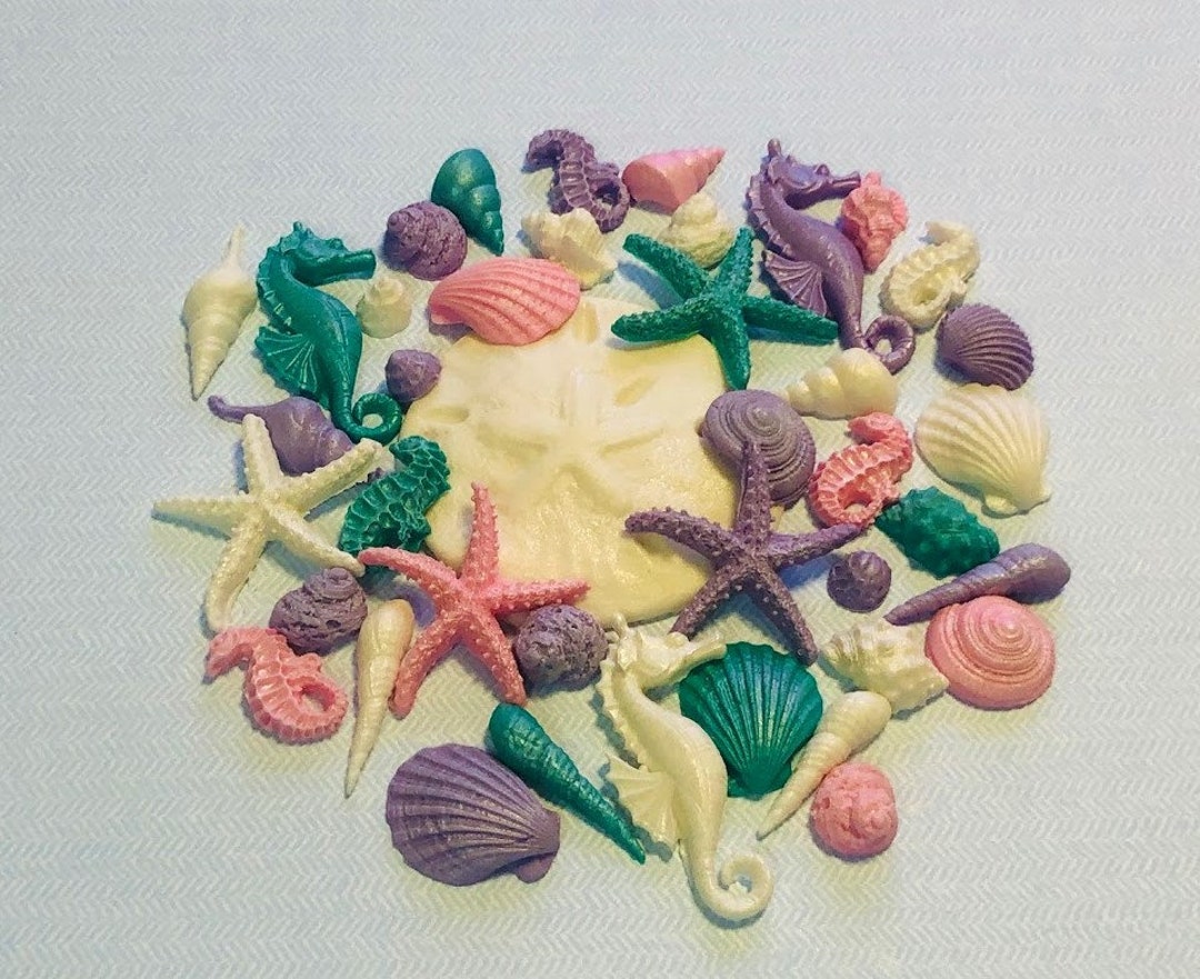 25 or 50 Edible Sugar Seashells Underwater Theme Beach Fondant Cake or ...