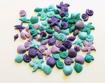 Tiny (0.5-1 inch) fondant edible sea shells under the sea beach theme party for cakes or cupcakes-VEGAN-Dairy Free-Gluten Free-Nut Free