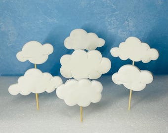 Assorted 3D White fondant clouds on Toothpicks -Vegan-Nut Free-Dairy Free