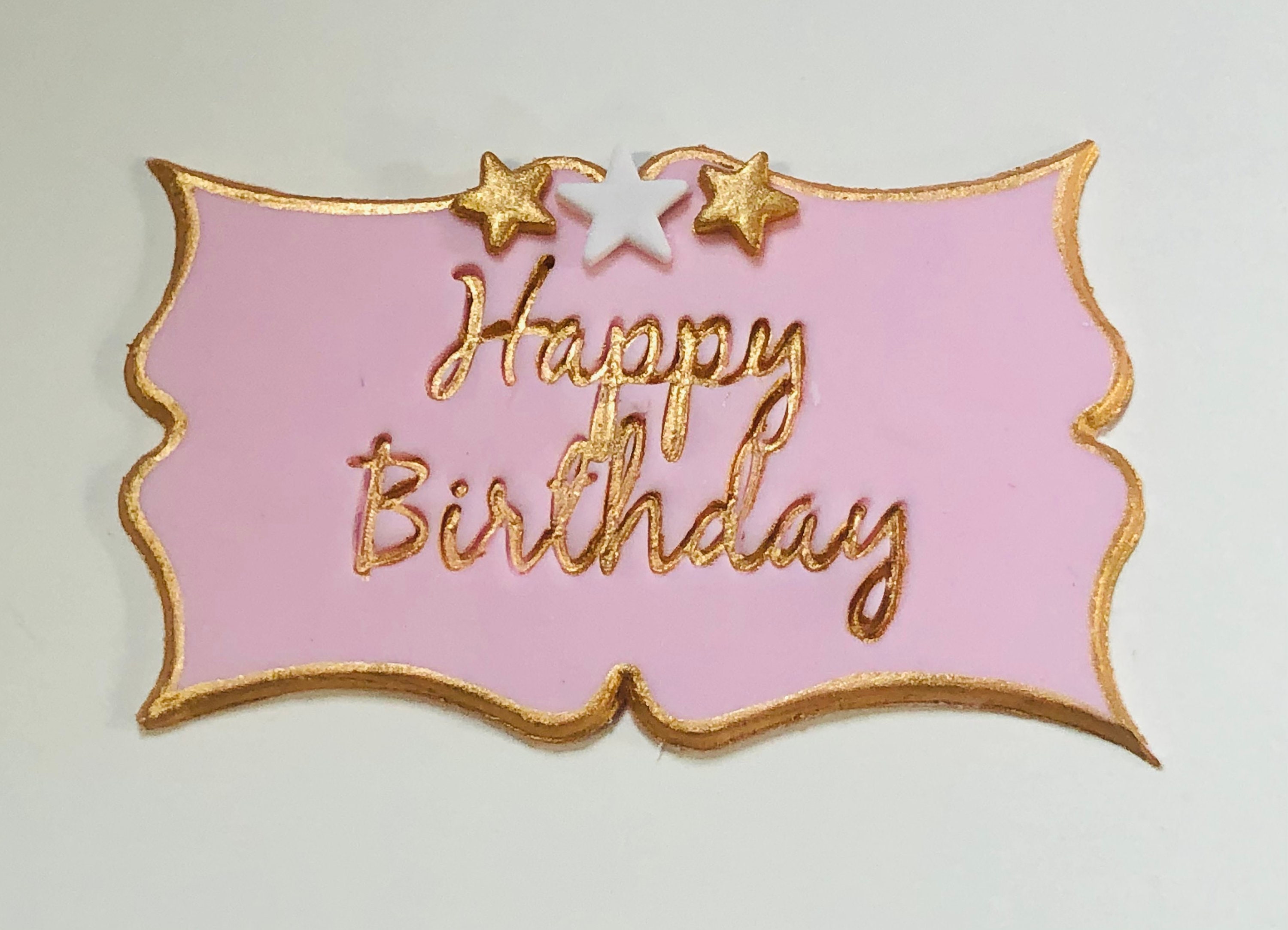 Happy Birthday fondant cake plaque with gold details Etsy