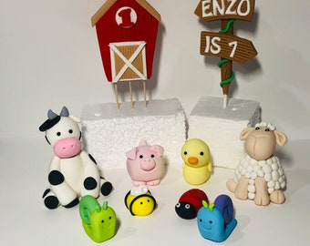 Fondant Farm animals perfect for cake decorating- Farm cake - Gender reveal- Baby Shower - Nut Free - Vegan toppers