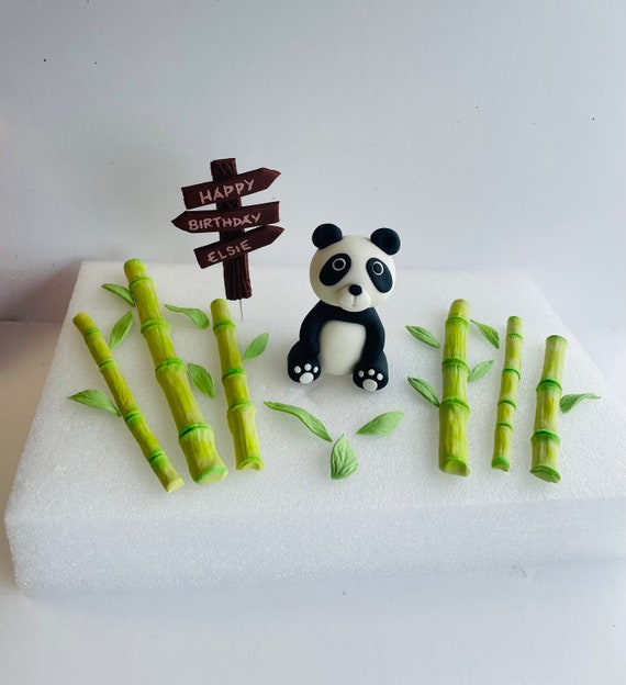 Fondant Panda Bamboo and Leaves Cake Toppers Baby Shower Birthday Gender Reveal Vegan Etsy