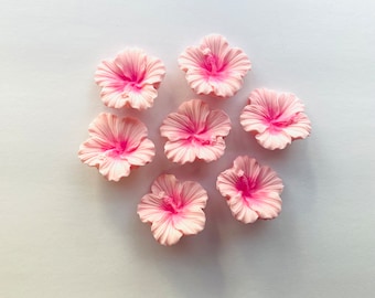 Fondant edible light pink hibiscus flowers cake cupcake decorations-VEGAN-Dairy Free-Gluten Free-Nut Free