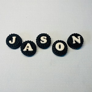 Fondant tires with letters tires cake toppers edible decorations- VEGAN
