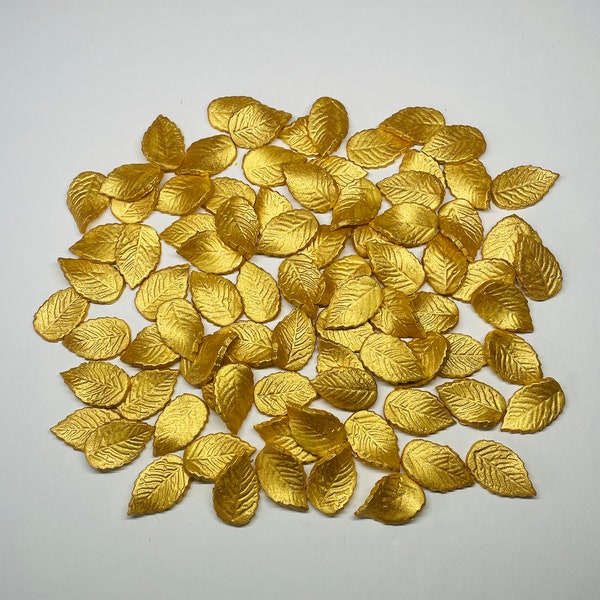 Edible gold fondant leaves in 3 sizes for cake/cupcakes topper decorations-Vegan