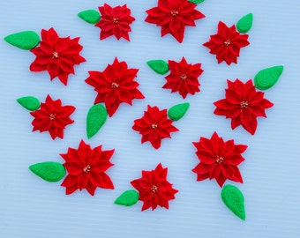 Fondant Christmas Poinsettia Flower Cake Toppers: Vegan Holiday Decoration